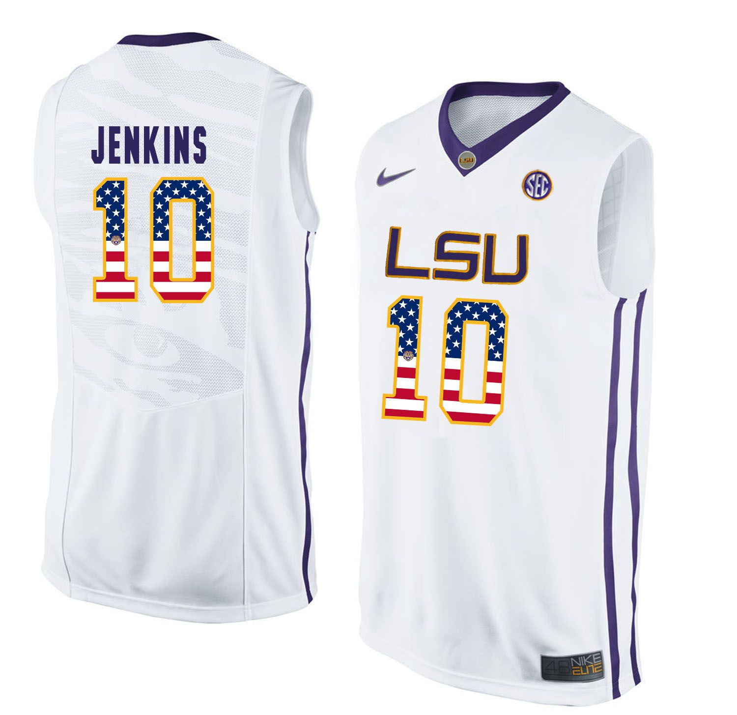 Men LSU Tigers #10 Jenkins White Flag Customized NCAA Jerseys